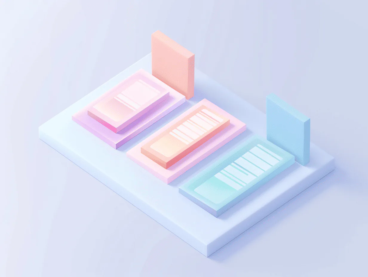 Stylized digital dashboards in pastel colors, illustrating product comparisons and the importance of feature analysis in SaaS sales.