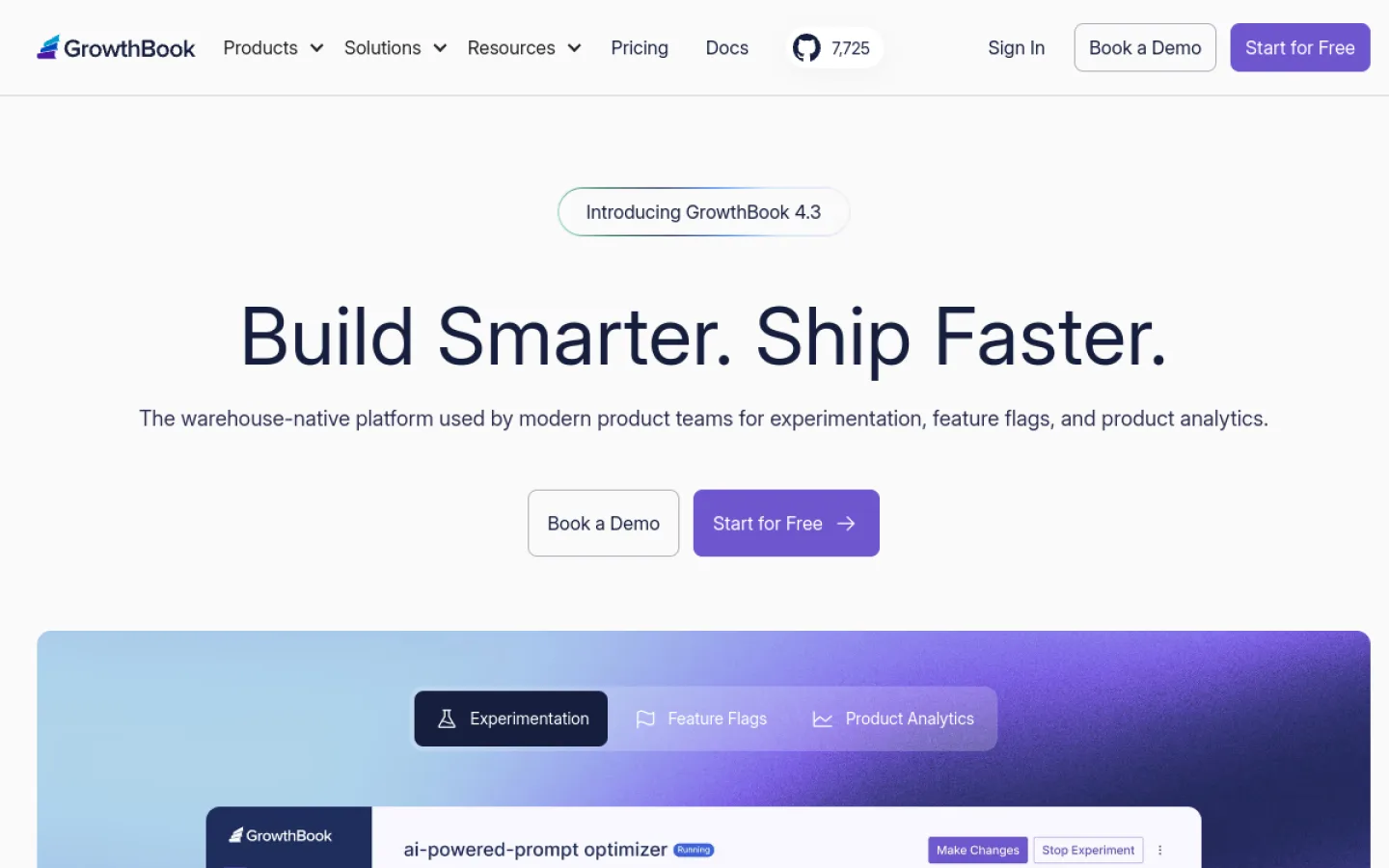 GrowthBook homepage screenshot